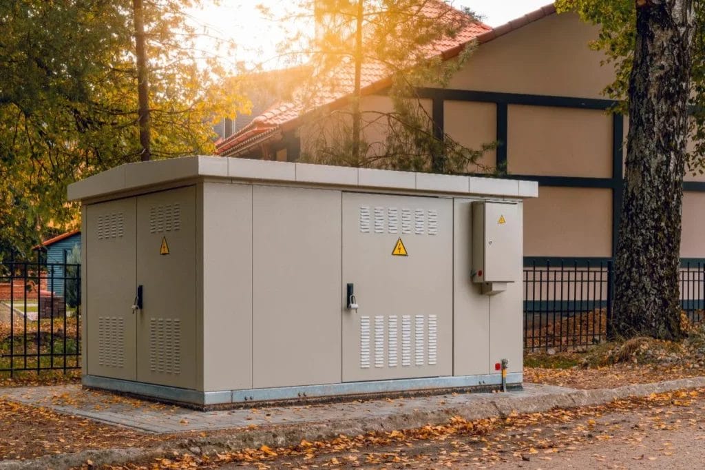 Transformatorkabine im Wohngebiet — ELF-Strahlung von Hochspannungsschränken transformiert durch den Penta Power Quatro Tag