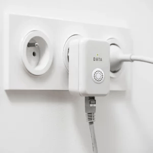 Powerline adapter in wall socket — internet network radiation transformed by Penta Power Multi Tag