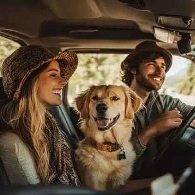 Auto binnenzicht man vrouw hond