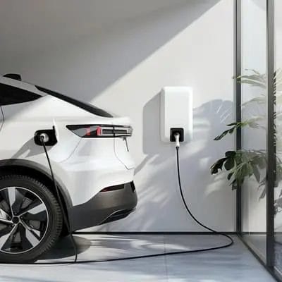 Voiture électrique à la borne de recharge blanche